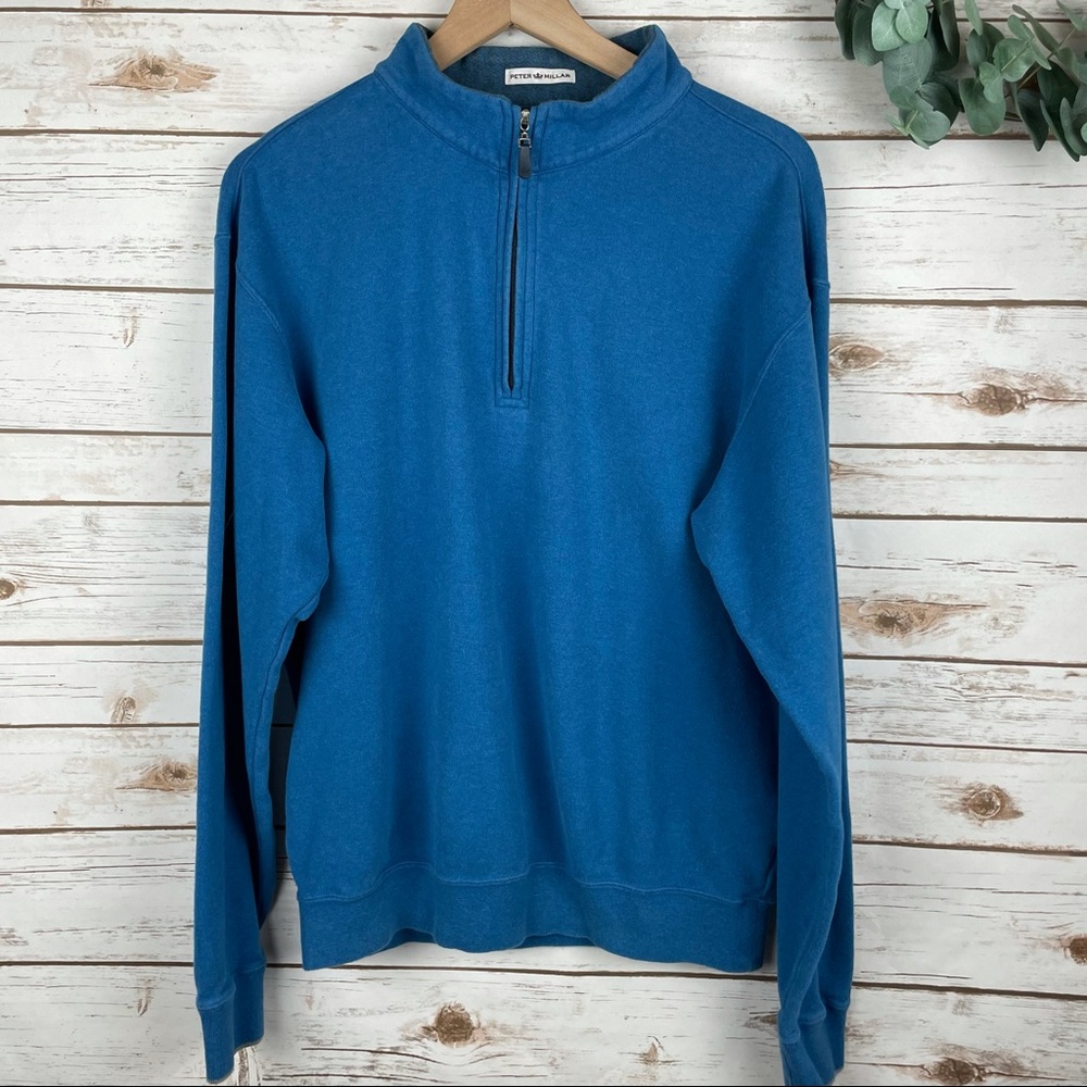 PETER MILLAR 1/4 Zip Blue Cotton Sweatshirt sz. M